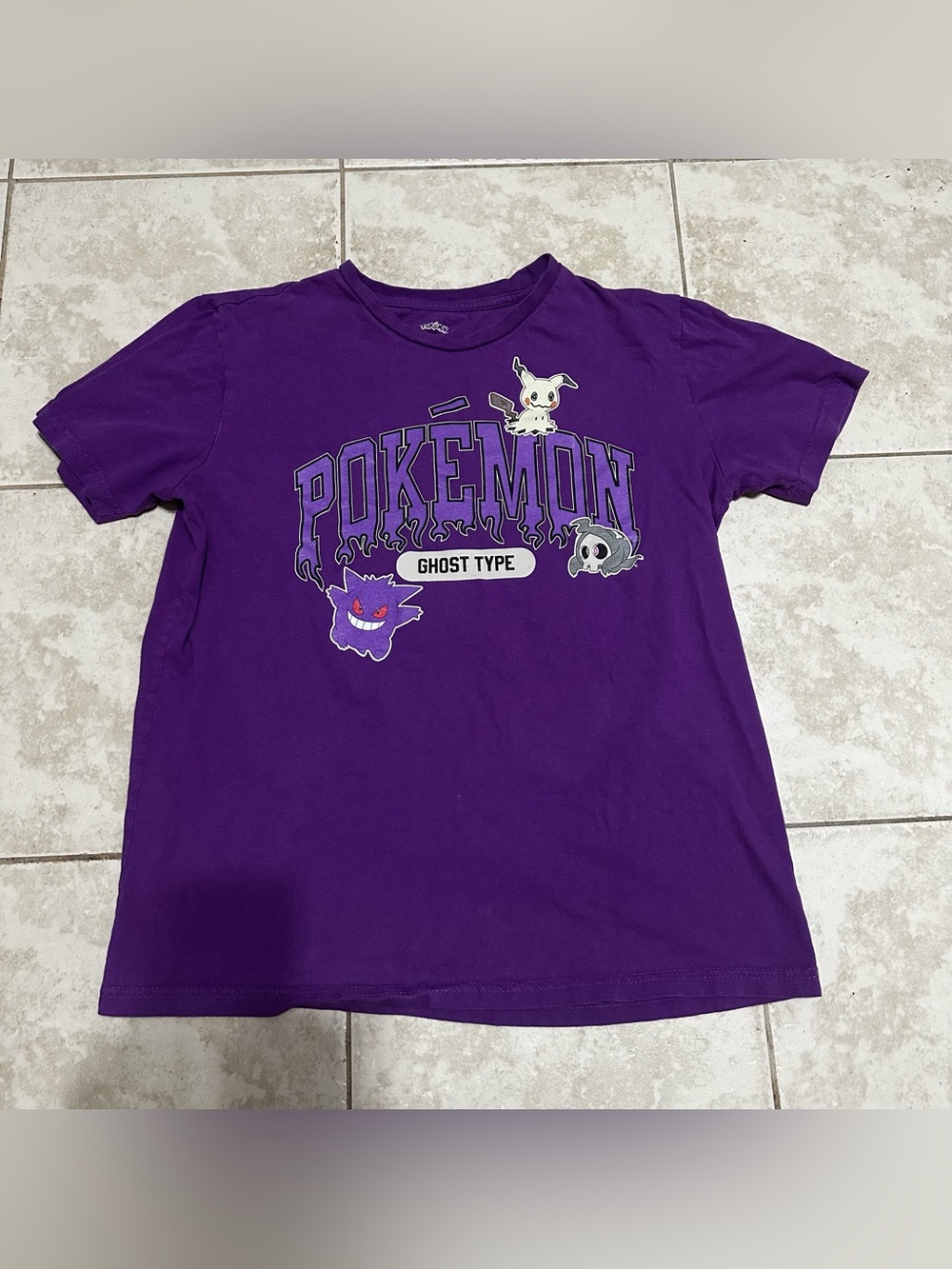 Pokemon Ghost Type Purple Graphic T-Shirt Size M Gengar Mimikyu Duskull Anime